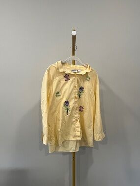 Breckenridge Butter Yellow Embroidered Blouse Birdhouse Long Sleeve XL